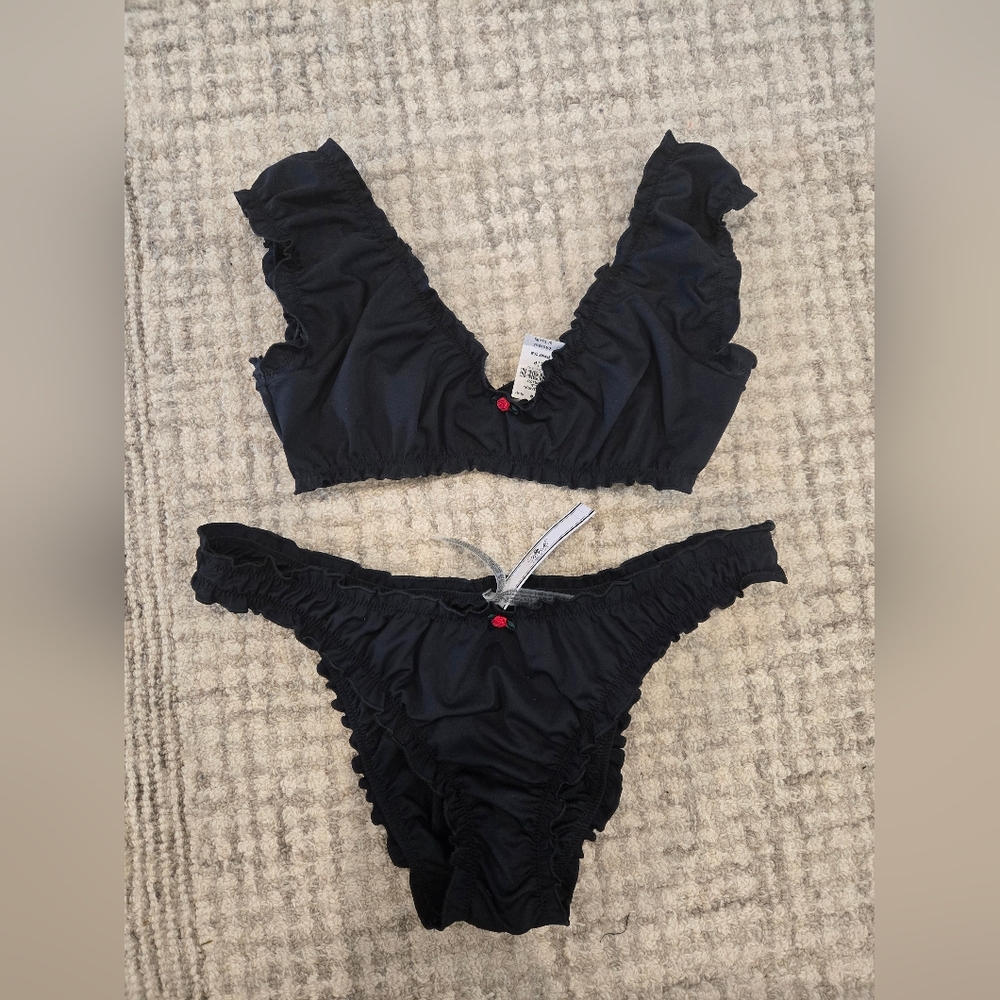 Frankies Bikini By PINK Victoria's Secret Black Ruffled Bikini Set